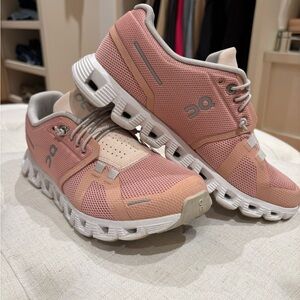 On Running Women's Peach and White Athletic Shoes